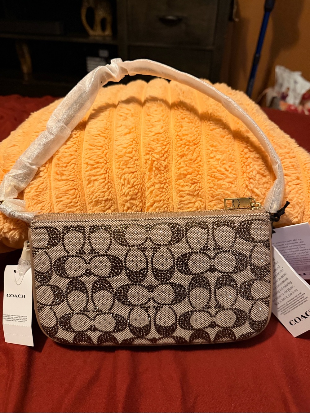 Coach Signature Mini Shoulder Bag in Brown and Cream